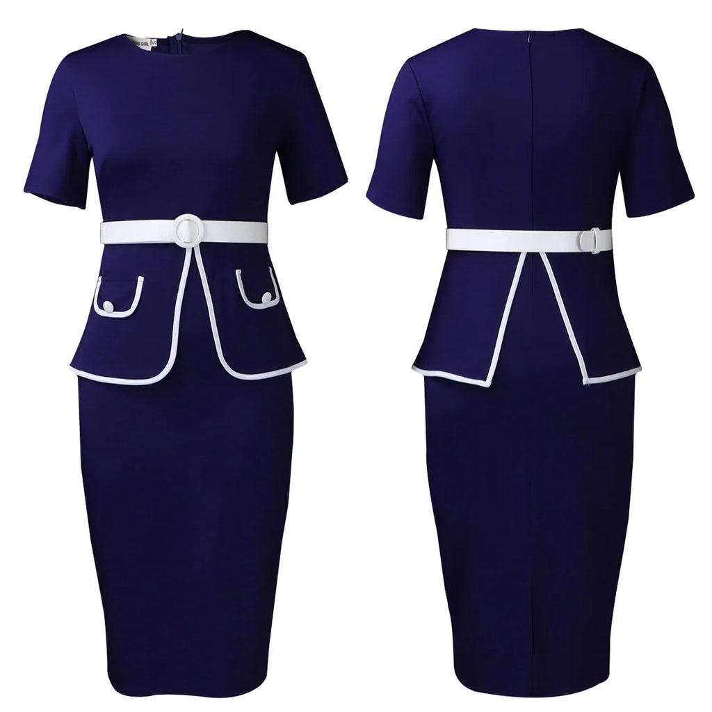 Elegant Fashionable Stretchy Short Sleeve Wrap Body Midi Dress Large Size African Style Commute Dress High Waist Skirt