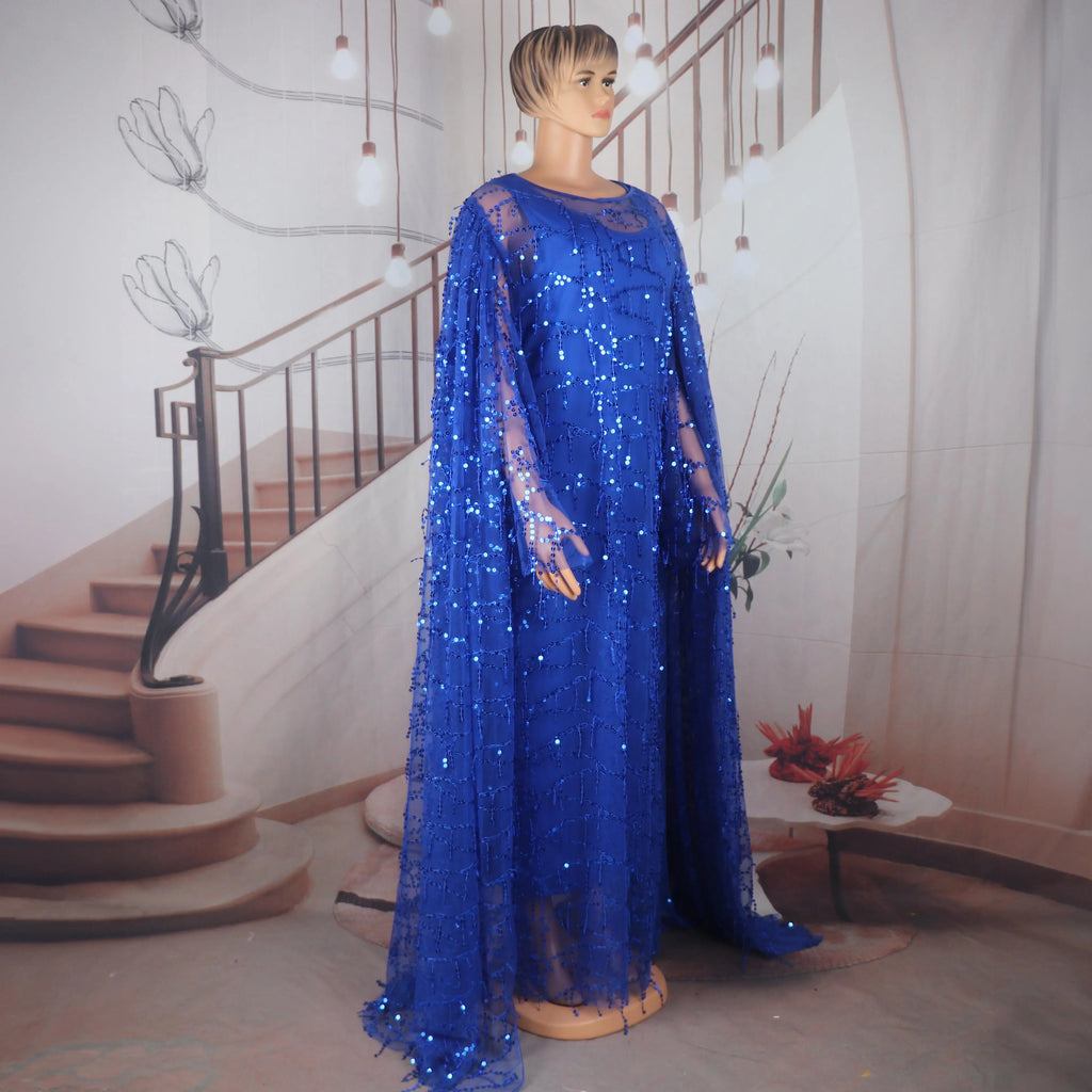 New Design Elegant African Dresses two-piece dress Luxury African Dress Mesh sequins Dresses African Women