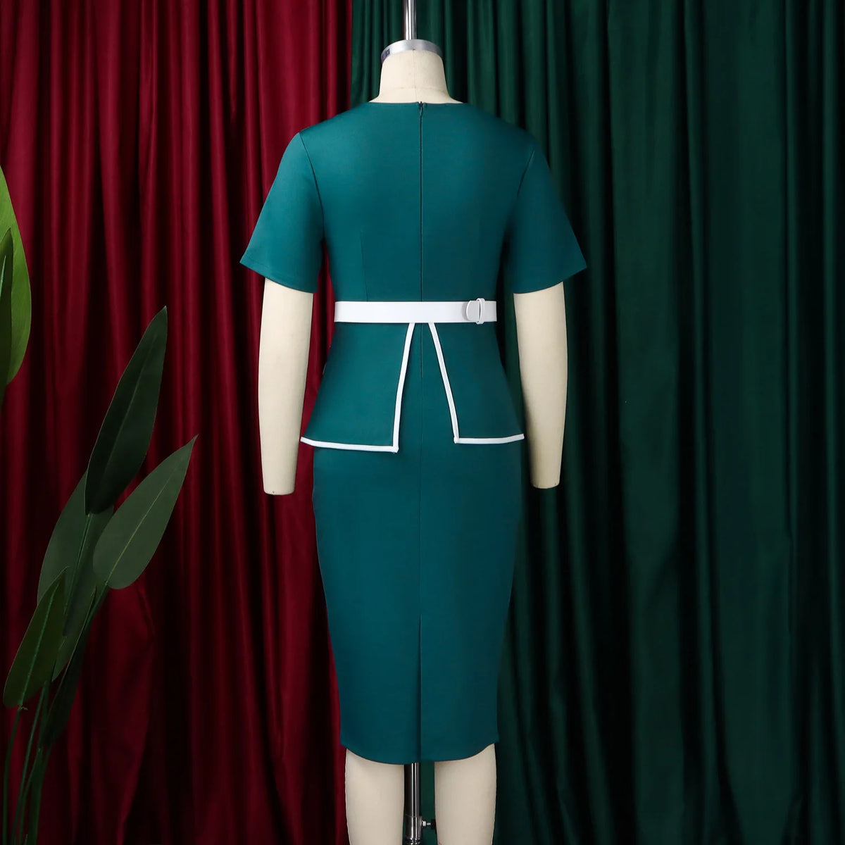 Elegant Fashionable Stretchy Short Sleeve Wrap Body Midi Dress Large Size African Style Commute Dress High Waist Skirt
