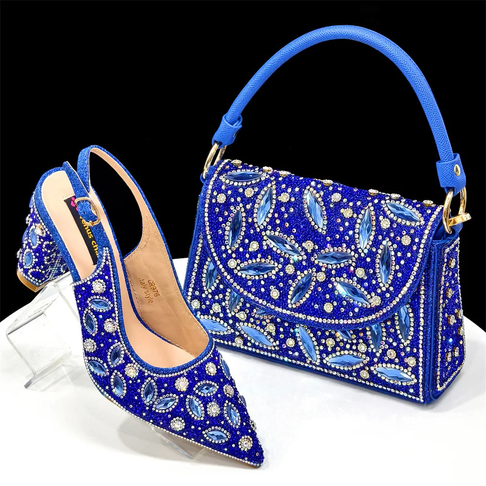 2025 Newest INS Style Black Color Elegant High Heels Nigeria Popular Design African Ladies Shoes And Bag Set For Party
