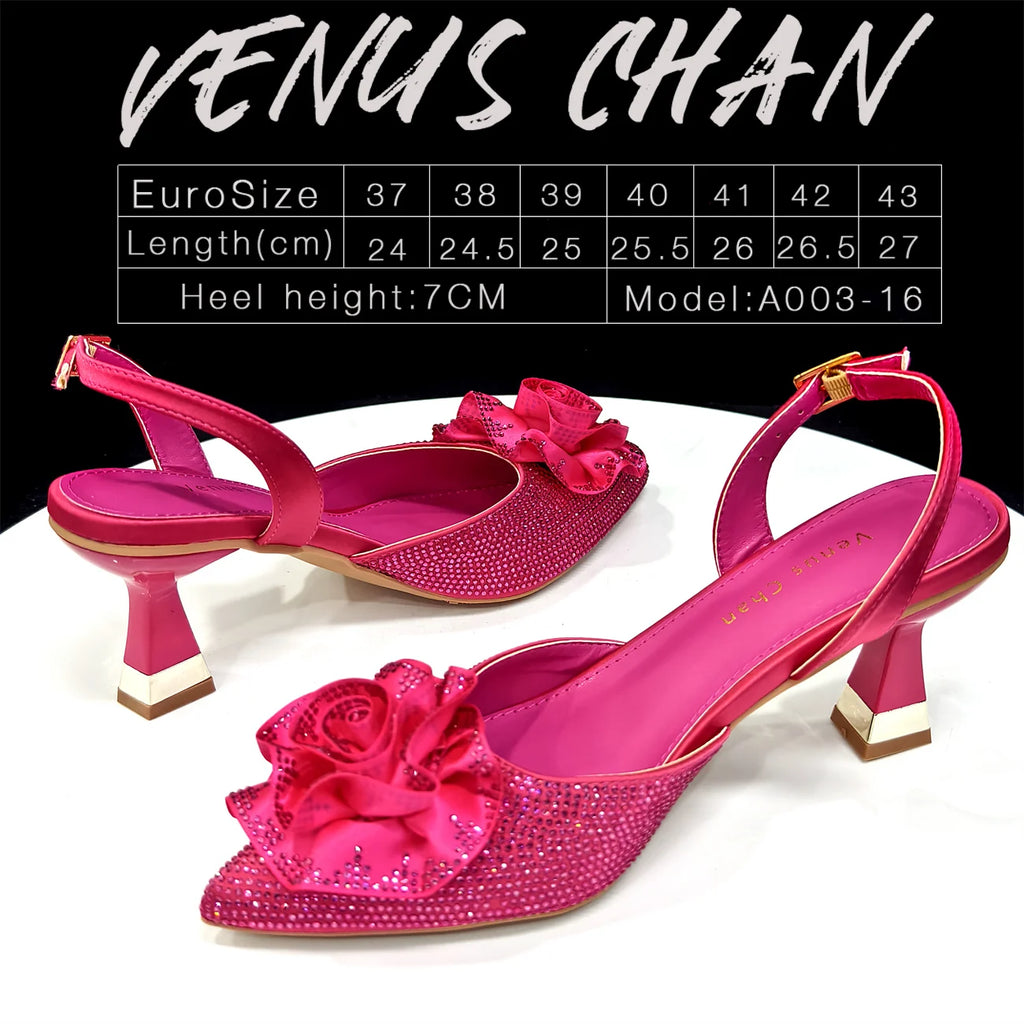 Venus Chan 2025 Elegant Shiny Green Handbag & Medium Heel Shoe Set with Exquisite Handmade Floral Accents for Weddings & Parties