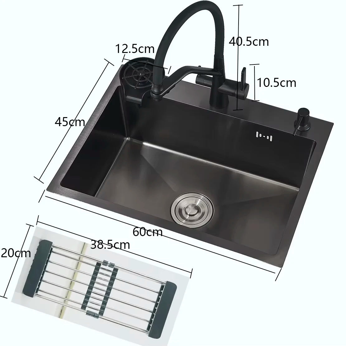 Matte Black 304 Stainless Steel kitchen Sinks Cold And Hot Water Mixer With Soap Dispenser And Cup Disher