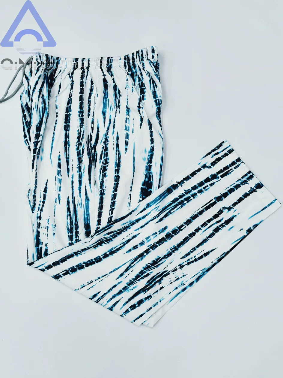 African Muslim Men's Fashion Clothing 2 Pieces White Color-Blocking Tie-Dyeing Printing Modern Prayer Moroccan Islamic Dress