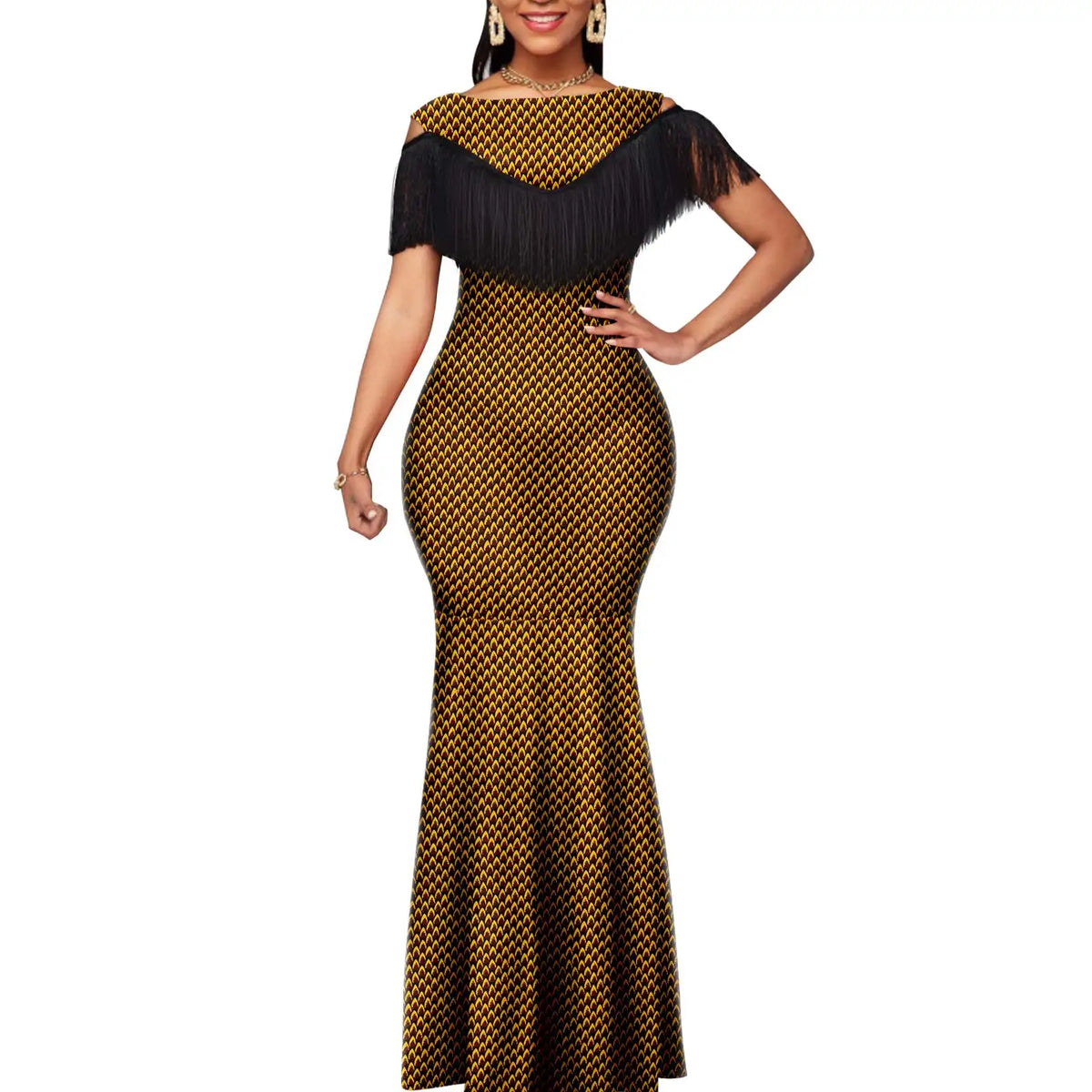 African Dresses for Women Matching Couple Outfits Bazin Riche Dashiki Slim Tassel Print Long Dresses for Party Vestidos Y23C009
