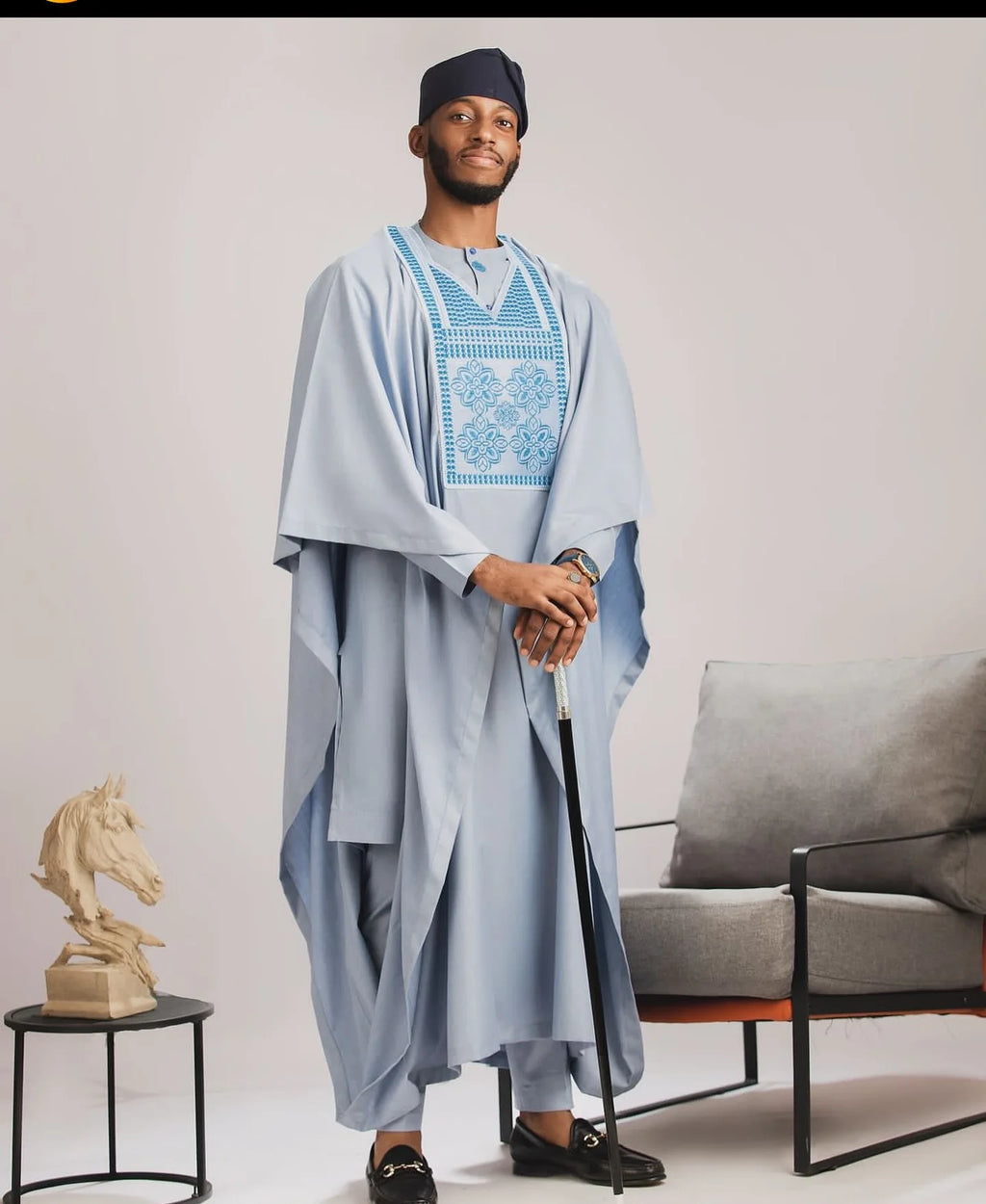 Traditional African Embroidered Three-Piece Wedding Party Set Cultural Ethnic Design Ensemble for Special Occasions