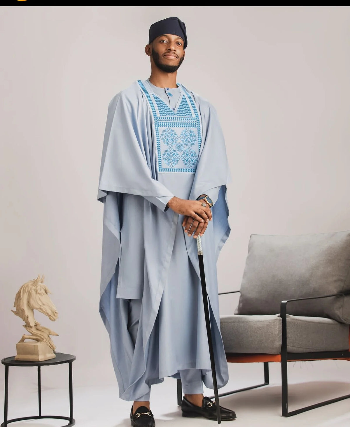 Traditional African Embroidered Three-Piece Wedding Party Set Cultural Ethnic Design Ensemble for Special Occasions