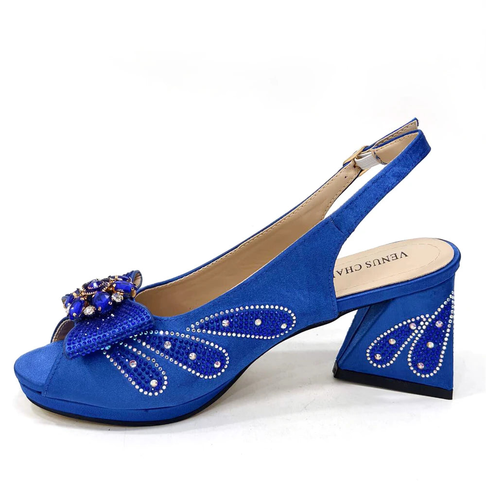 Venus Chan Italian Shoes and Bags Matching Set 2024 Peep Toe High Heels Peach Colour Bow Rhinestones Women Shoes for Party