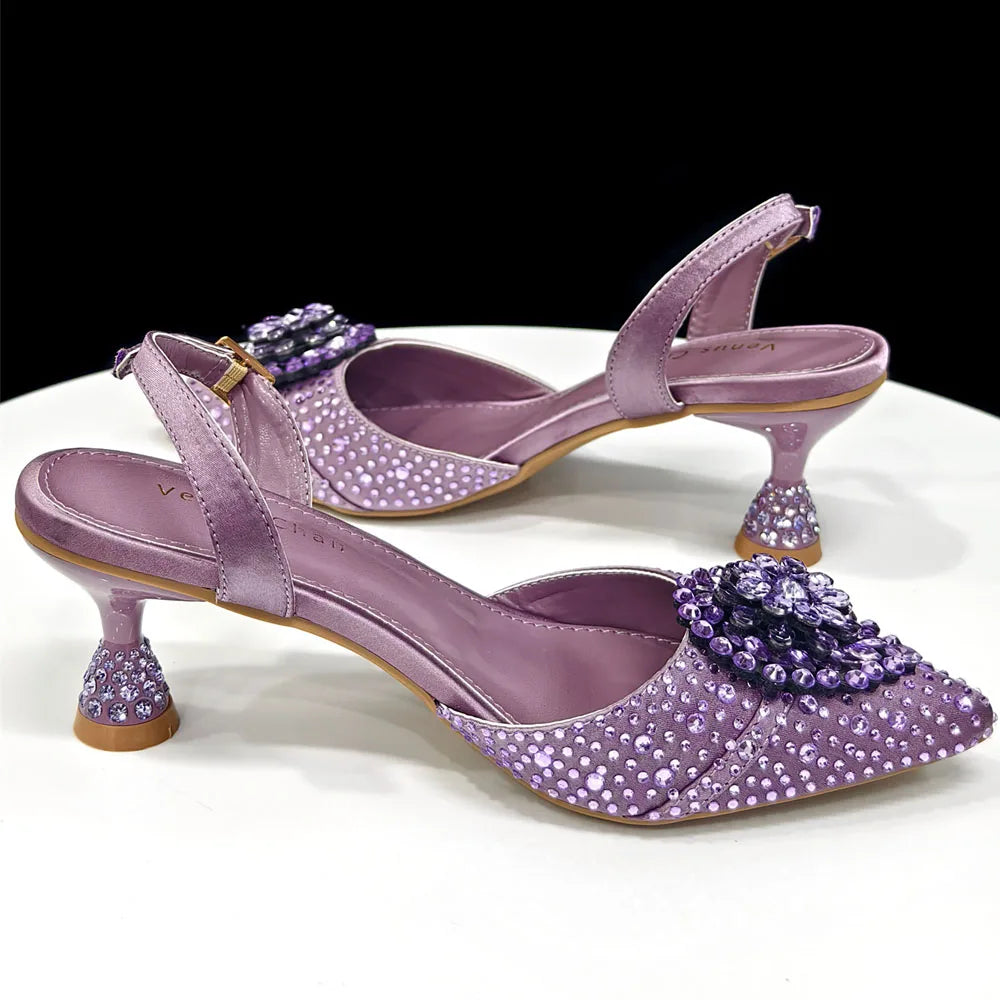 Venus Chan Pink Butterfly High Heels And Bag Set for Women Elegant Italian Design for Parties And Weddings Pointed Toe Slingbacks