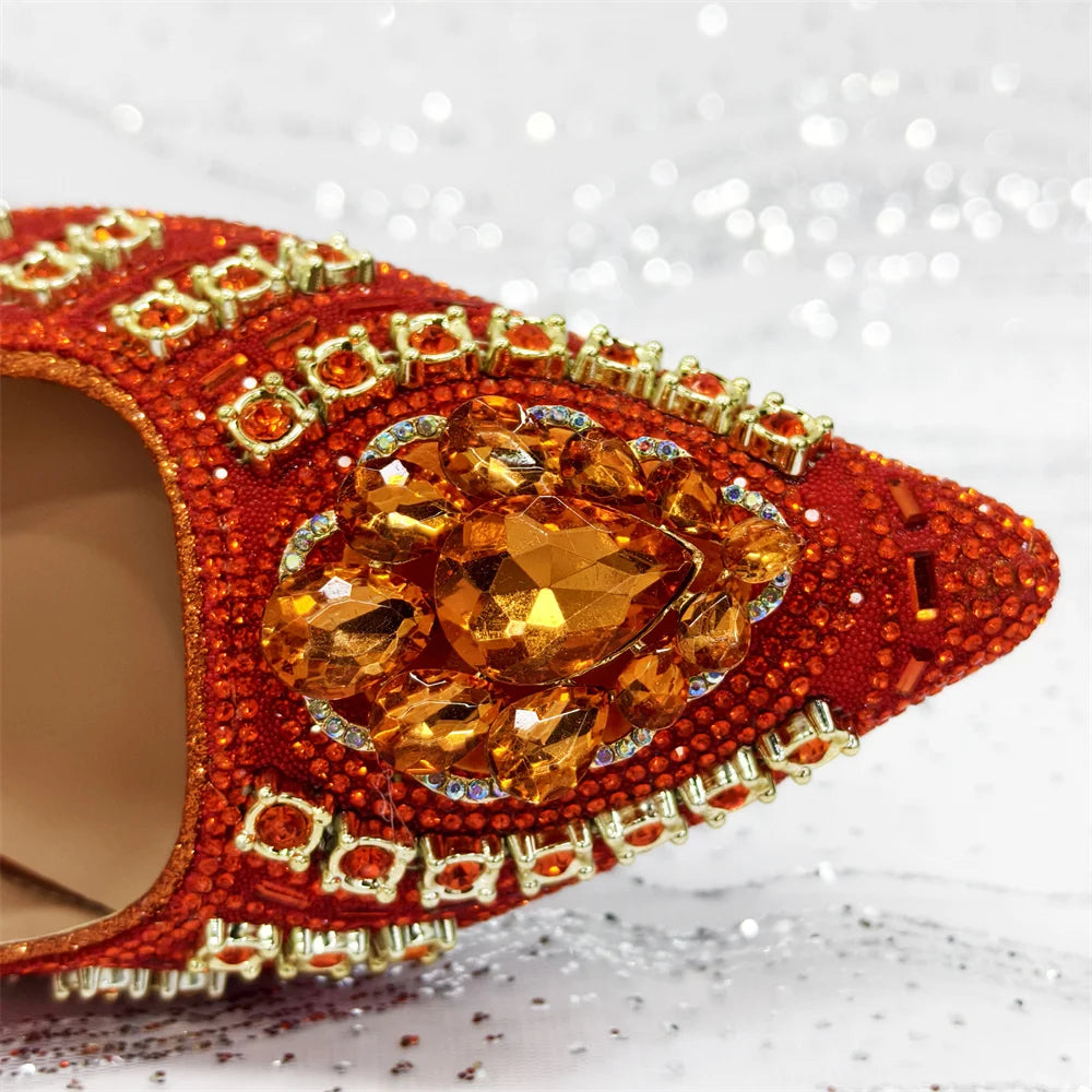 Venus Chan 2025 Elegant Rhinestone Pointed Toe Pumps With Matching Bag Set Large Size shoes Big Bag for Women's Party High Heels