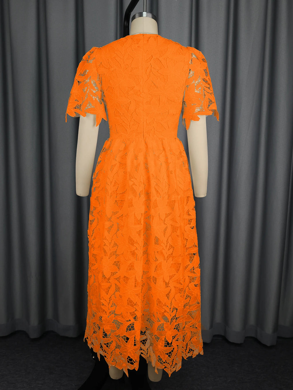 Elegant Lace Dress Irregualr Length Wedding Guest Bridal Shower for Bride Midi O Neck Hollow Out Women Classy Business Party New