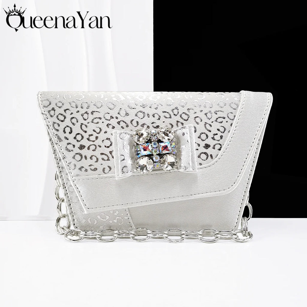 Queena Yan Light Blue Elegant Italian Rhinestone Wedding Shoe and Bag Set -Women Heels and Matching Handbag for Party