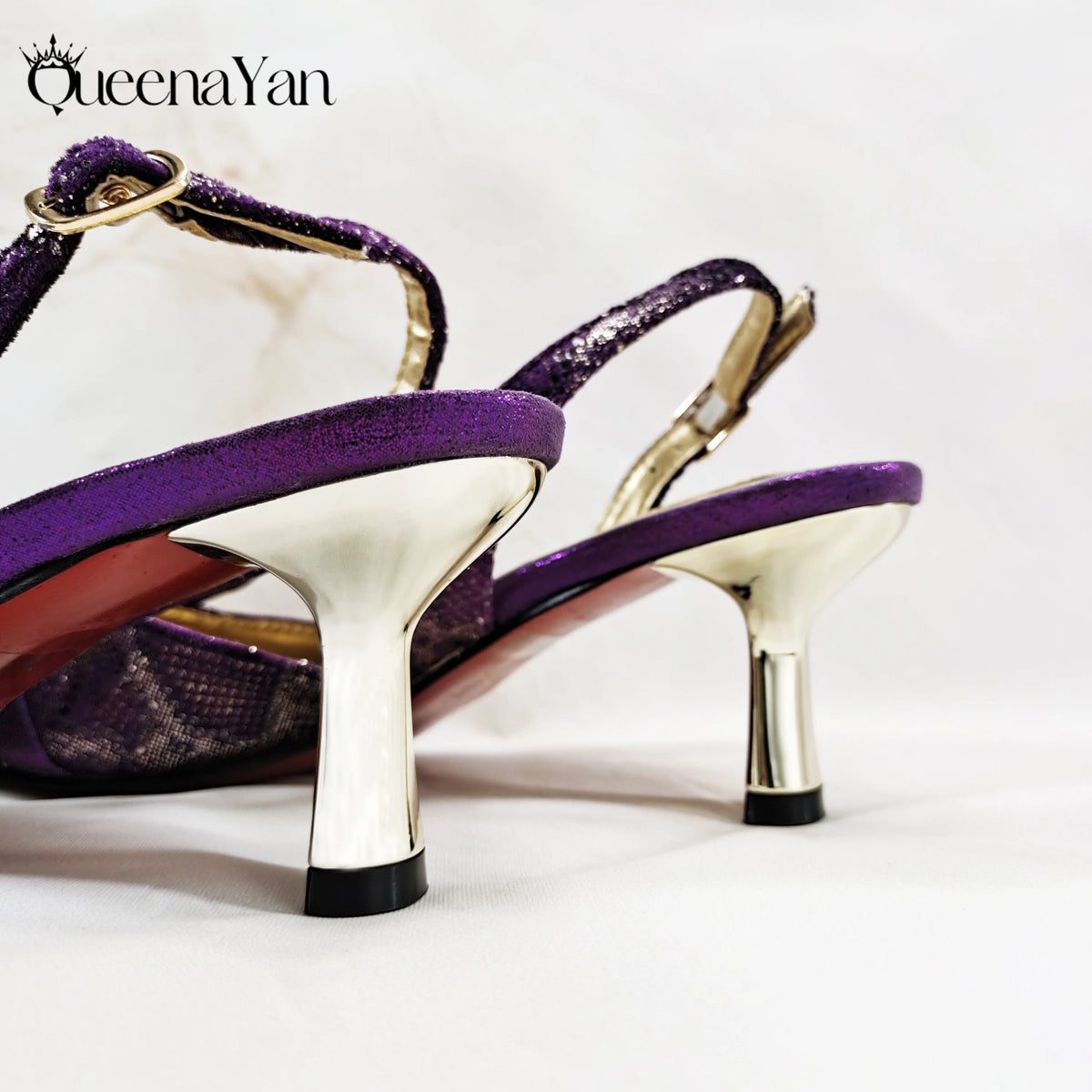 Queena Yan Newest Special Synthetic Fabrics Italian Design Women's High Heel Matching Shoe and Bag Set for Weddings and Parties
