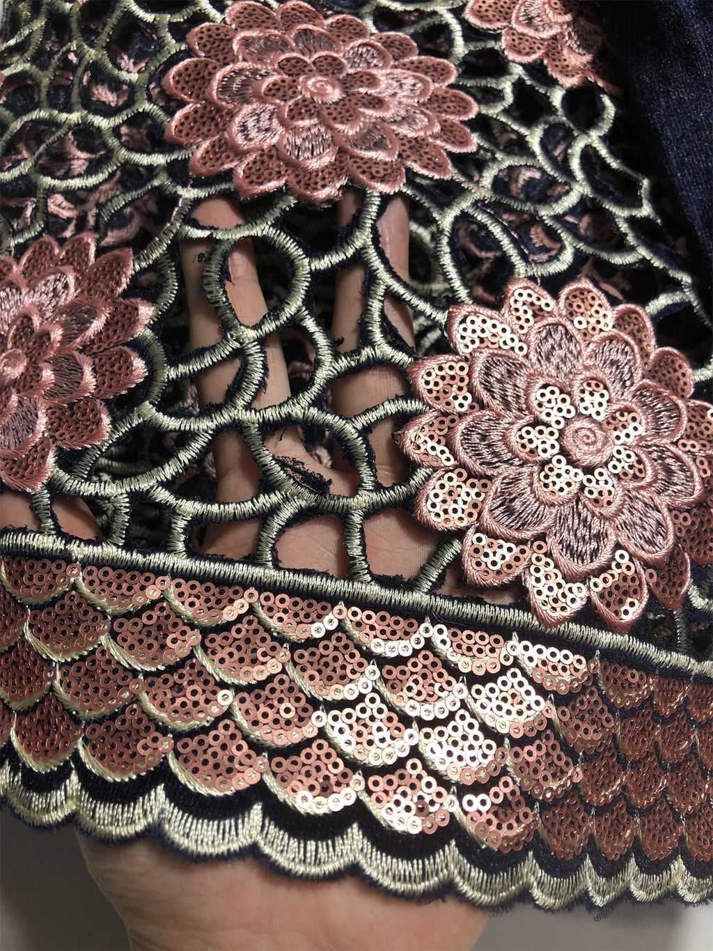 Hollow Out Velvet Material Handmade Luxury Embroidery French Tulle Lace Fabric For Party Nigerian Sequines Stones Lace Sewing WF