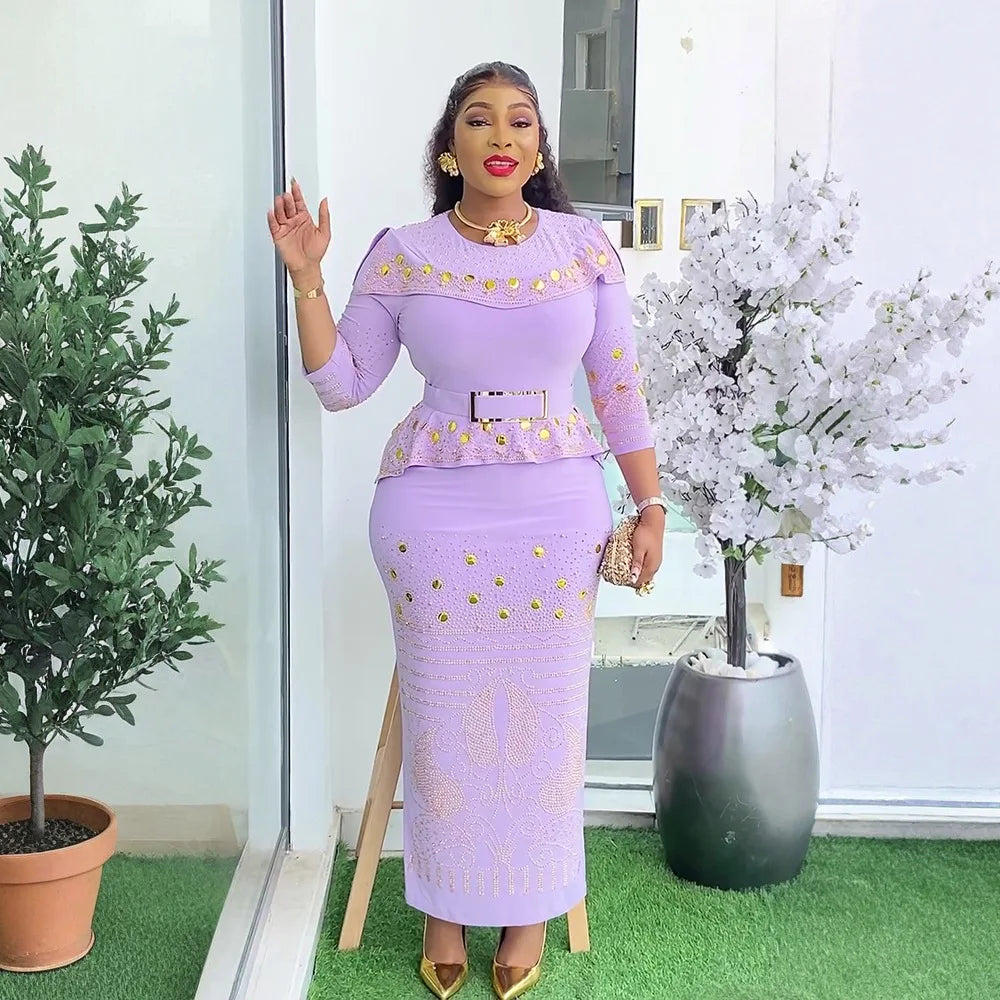 African Party Dresses for Women Elegant Turkey Muslim Wedding Evening Gown Plus Size Dashiki Diamond Bodycon Maxi Long Dress New