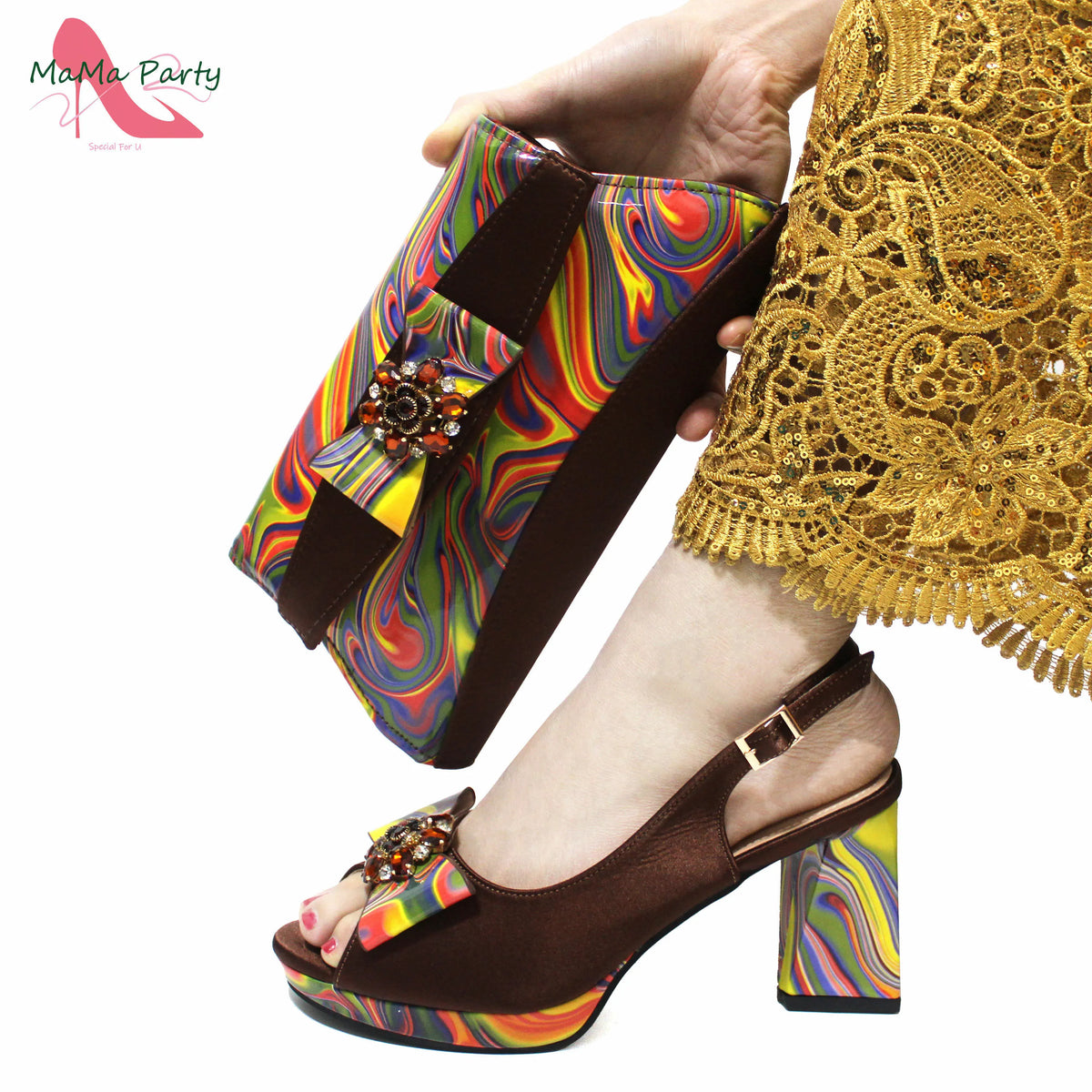 2024 Appliques Specials Italian Design Nigerian Women Shoes Matching Bag Set in Green Color INS Hot Sale Sandals