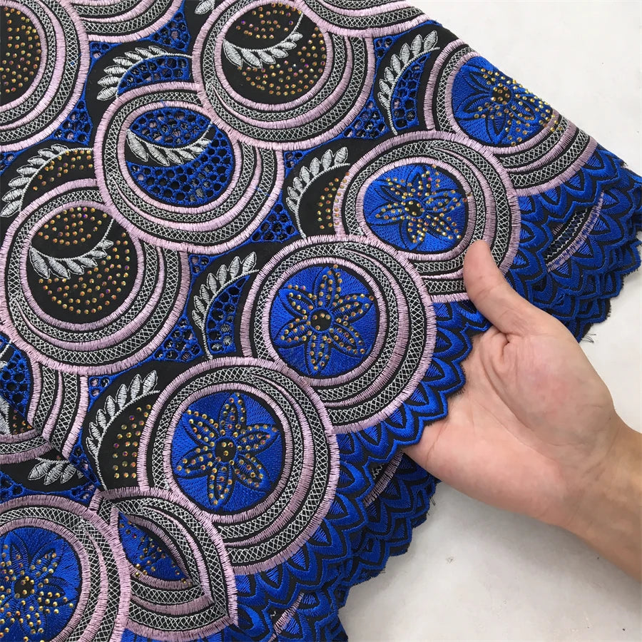 SJD LACE Swiss Voile African Stones Cotton Lace Fabrics 5 Yards 2024 High Quality Nigerian Lace for Women Party Dresses Sew 4079
