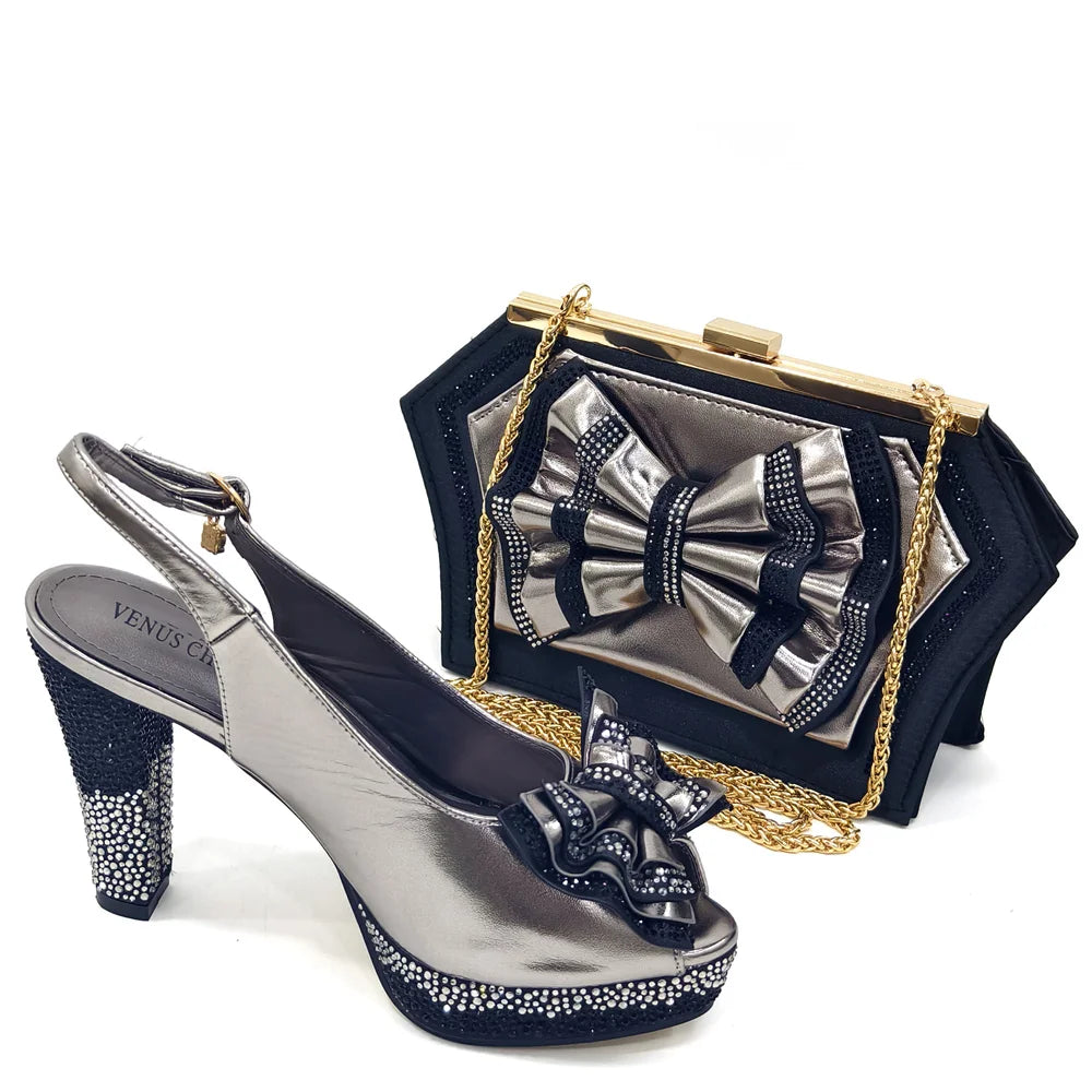 2024 Lastest Italian Design Fashion Style Ladies Shoes With Matching Bag Set 2024 Nigerian Shoes and Bag Set in Wine Color