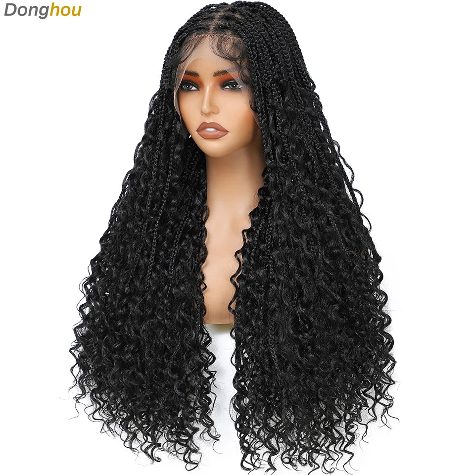 Ombre Boho Knotless Braided Wigs for Black Women 1B T30 Colors Bohemian Box Braids Wigs Perruques Tresses Africaines Naturelles