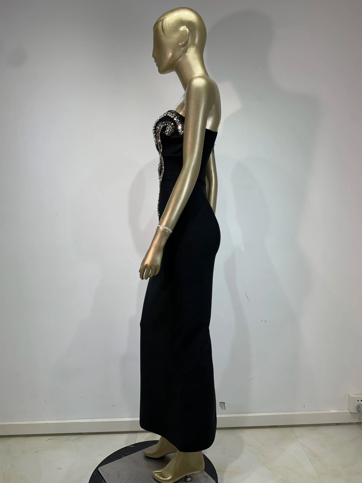 Women Sexy Strapless Beading Rhinestone Black Maxi Long Summer Bodycon Bandage Dress 2025 Elegant Evening Club Party Dress