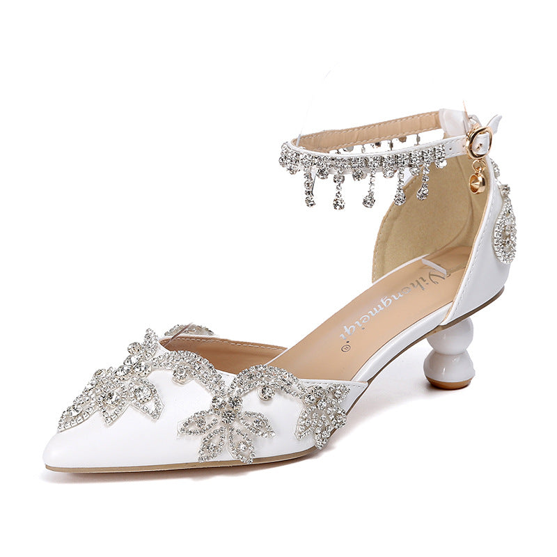 New 5cm Rhinestone shoes buckle round heel blue pointed Crystal Wedding sandals social dance Prom shoes Latin  shoes size 35-43