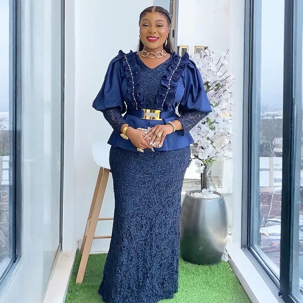 African Party Dresses for Women Plus Size Dashiki Ankara Lace Wedding Evening Gowns Elegant Turkey Muslim Maxi Dress 2025 New