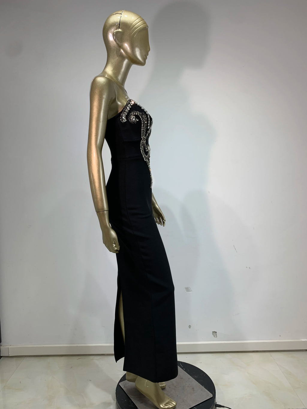 Women Sexy Strapless Beading Rhinestone Black Maxi Long Summer Bodycon Bandage Dress 2025 Elegant Evening Club Party Dress
