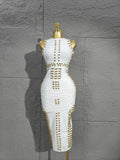 Real Rayon Bandage Midi Dress - High-Quality, Sleeveless with Beads, Thick Knitted Elastic for Vintage Party Occasions
