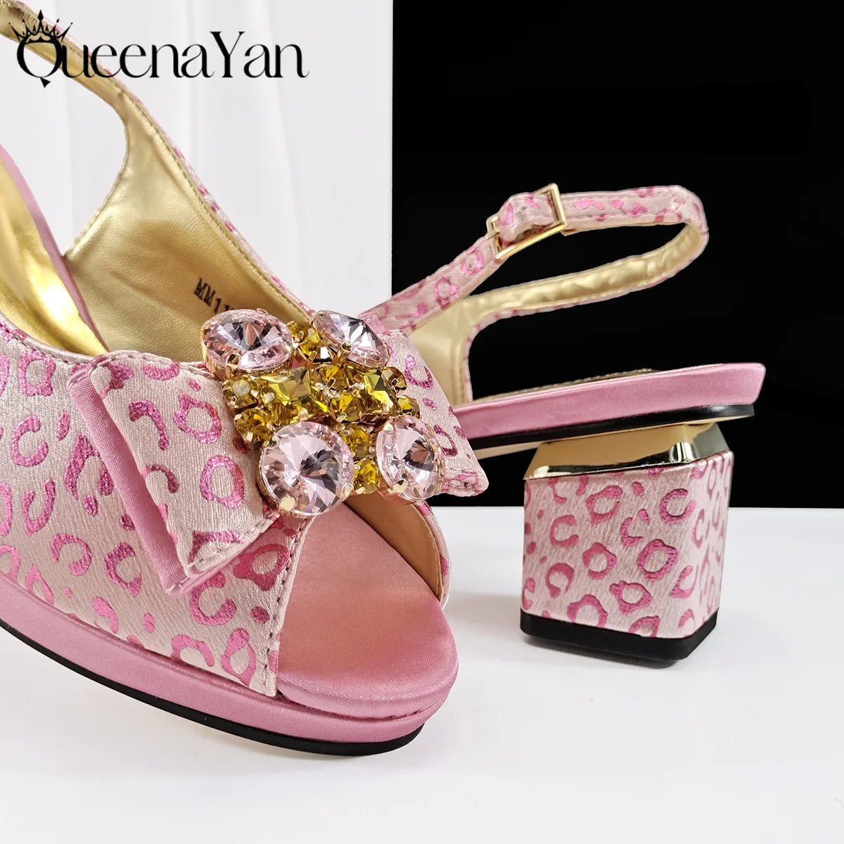 Queena Yan Light Blue Elegant Italian Rhinestone Wedding Shoe and Bag Set -Women Heels and Matching Handbag for Party