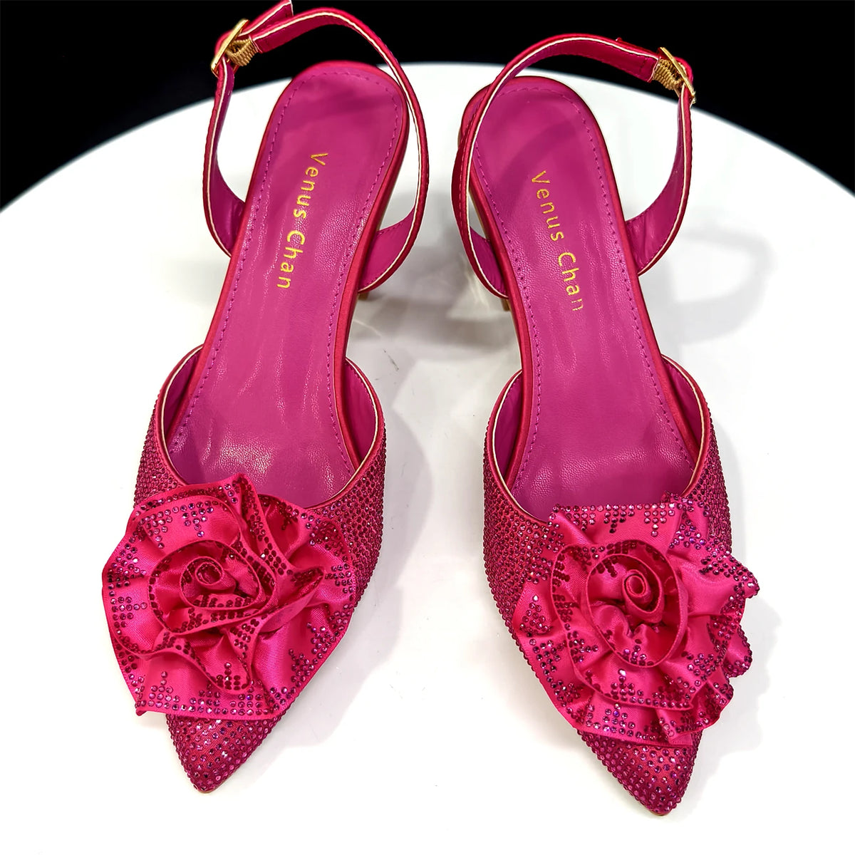 Venus Chan 2025 Elegant Shiny Green Handbag & Medium Heel Shoe Set with Exquisite Handmade Floral Accents for Weddings & Parties