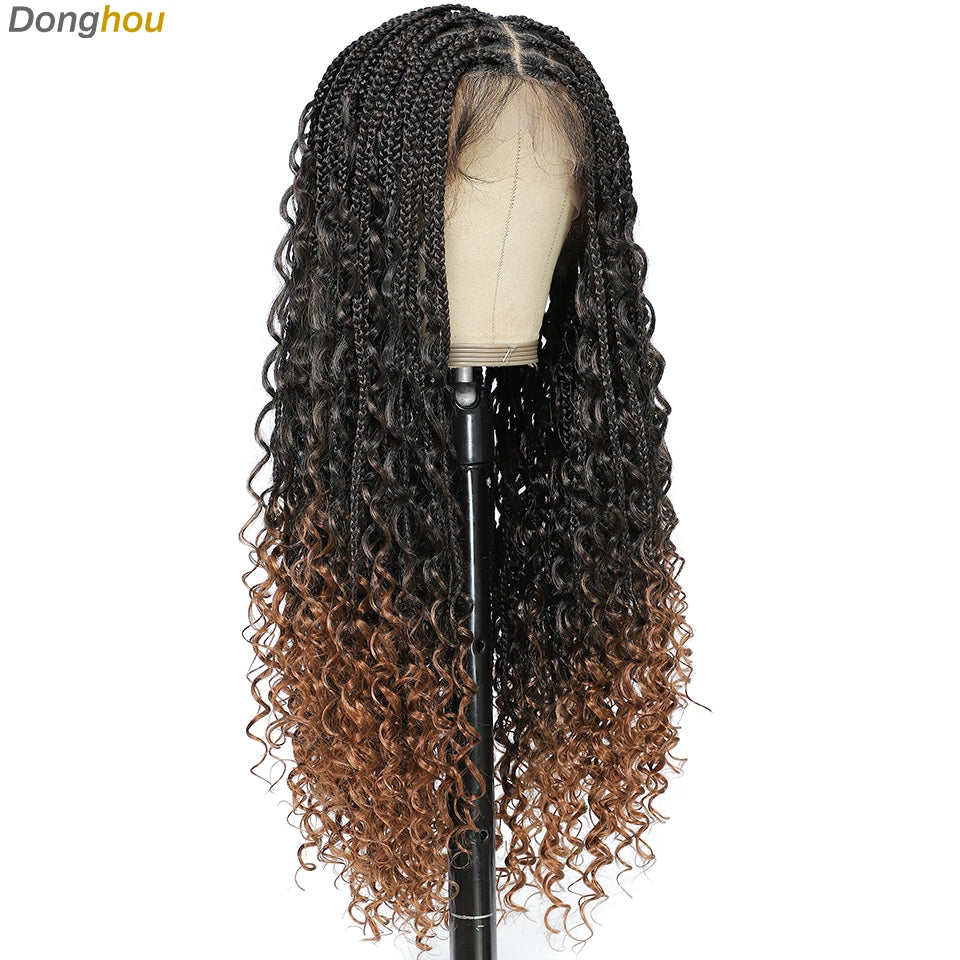 Ombre Boho Knotless Braided Wigs for Black Women 1B T30 Colors Bohemian Box Braids Wigs Perruques Tresses Africaines Naturelles