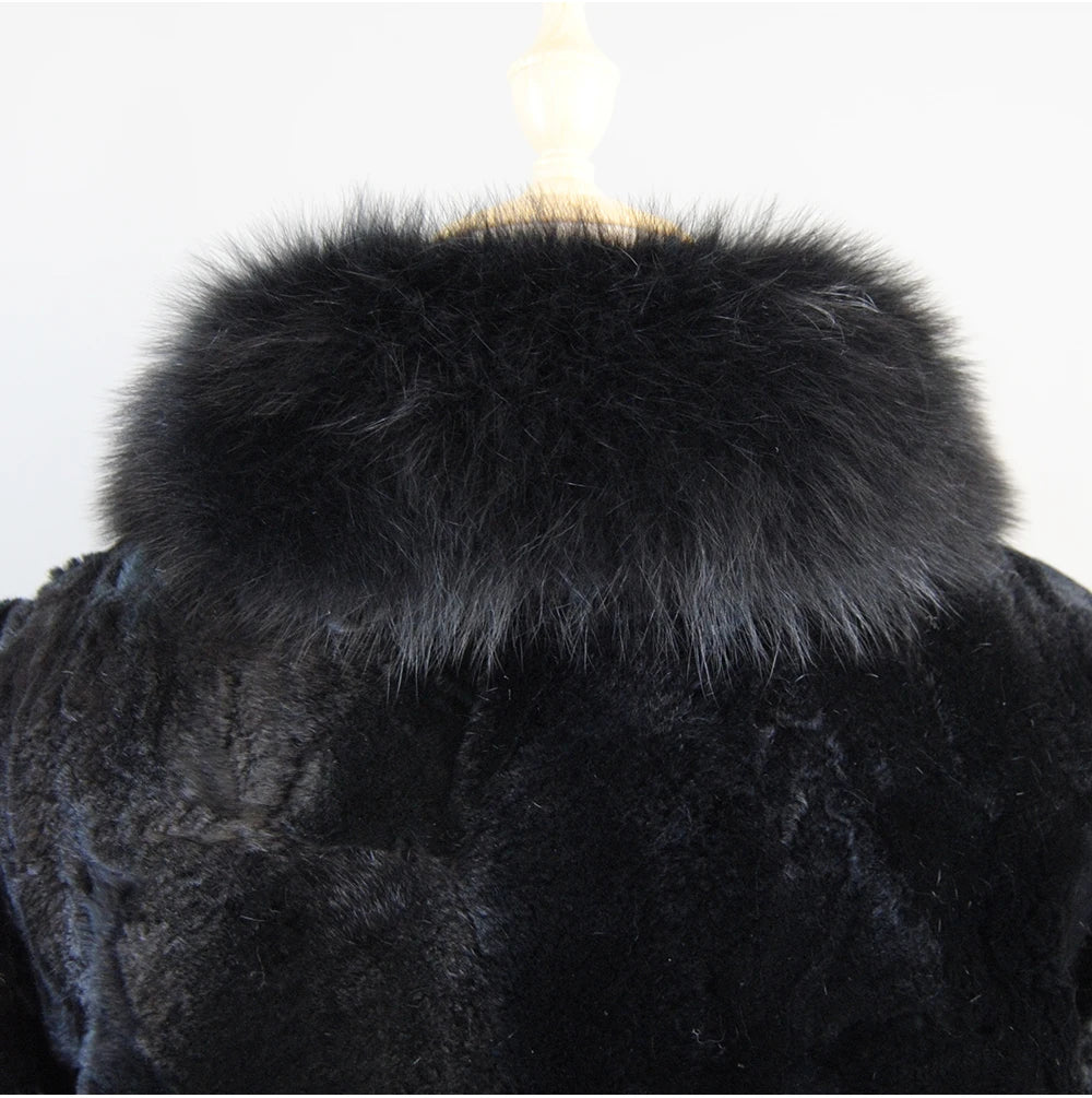 New Luxury Lady 100% Natural Rex Rabbit Fur Coat Women Winter Thick Warm Real Rex Rabbit Fur Jacket With Quality Fox Fur Collar