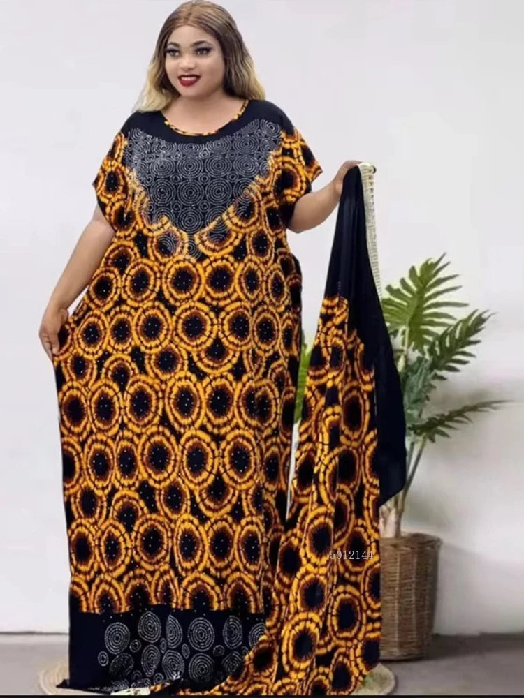 2025 New Fashion Middle Eastern Glitter Style Loose Pocket Robe African Print Elegant Ladies Plus Size Party Dress