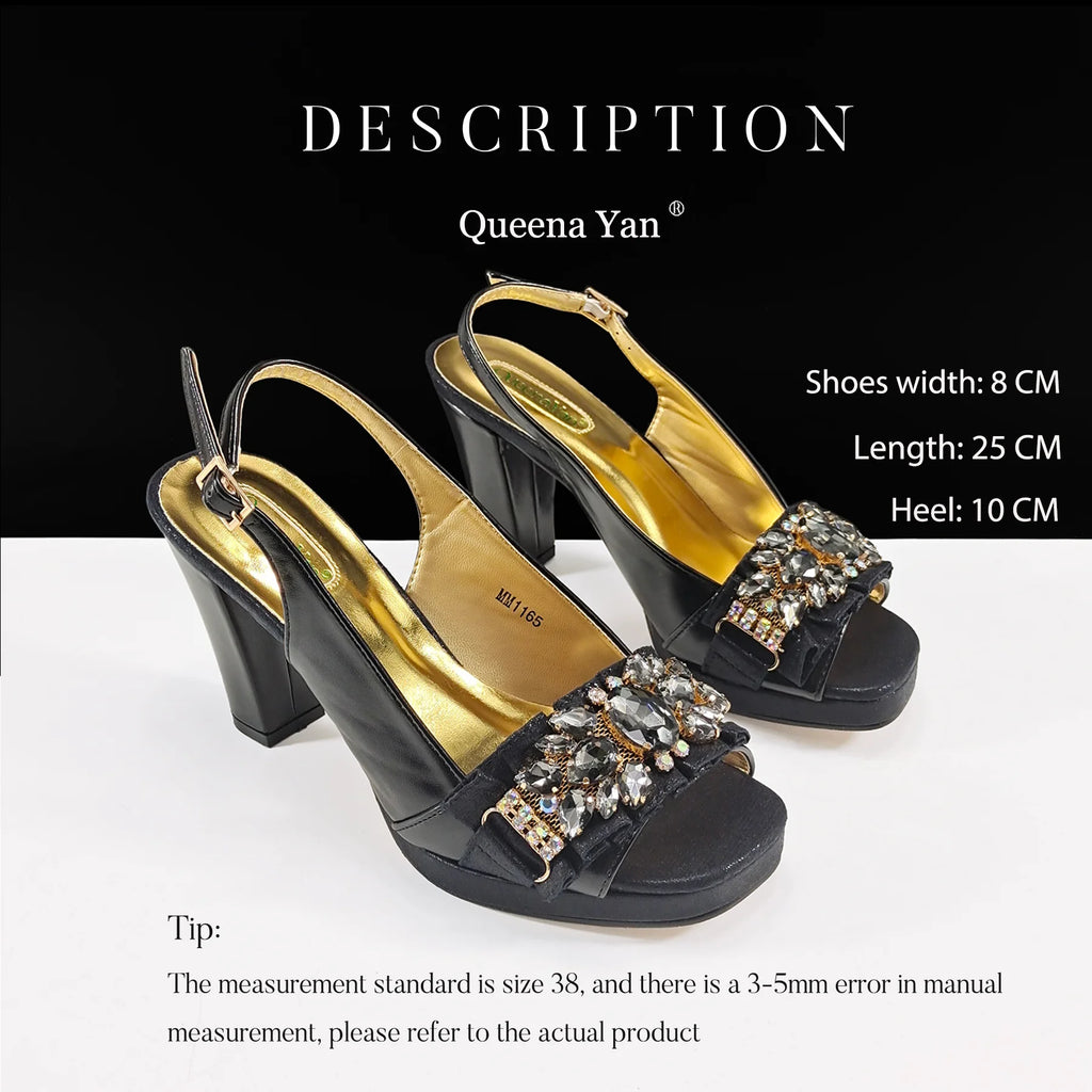 Queena Yan Spot goods 2025 INS Green Color Elegant Women Shoes and Bag Set Decoration Rhinestones Women High Heels Shoes