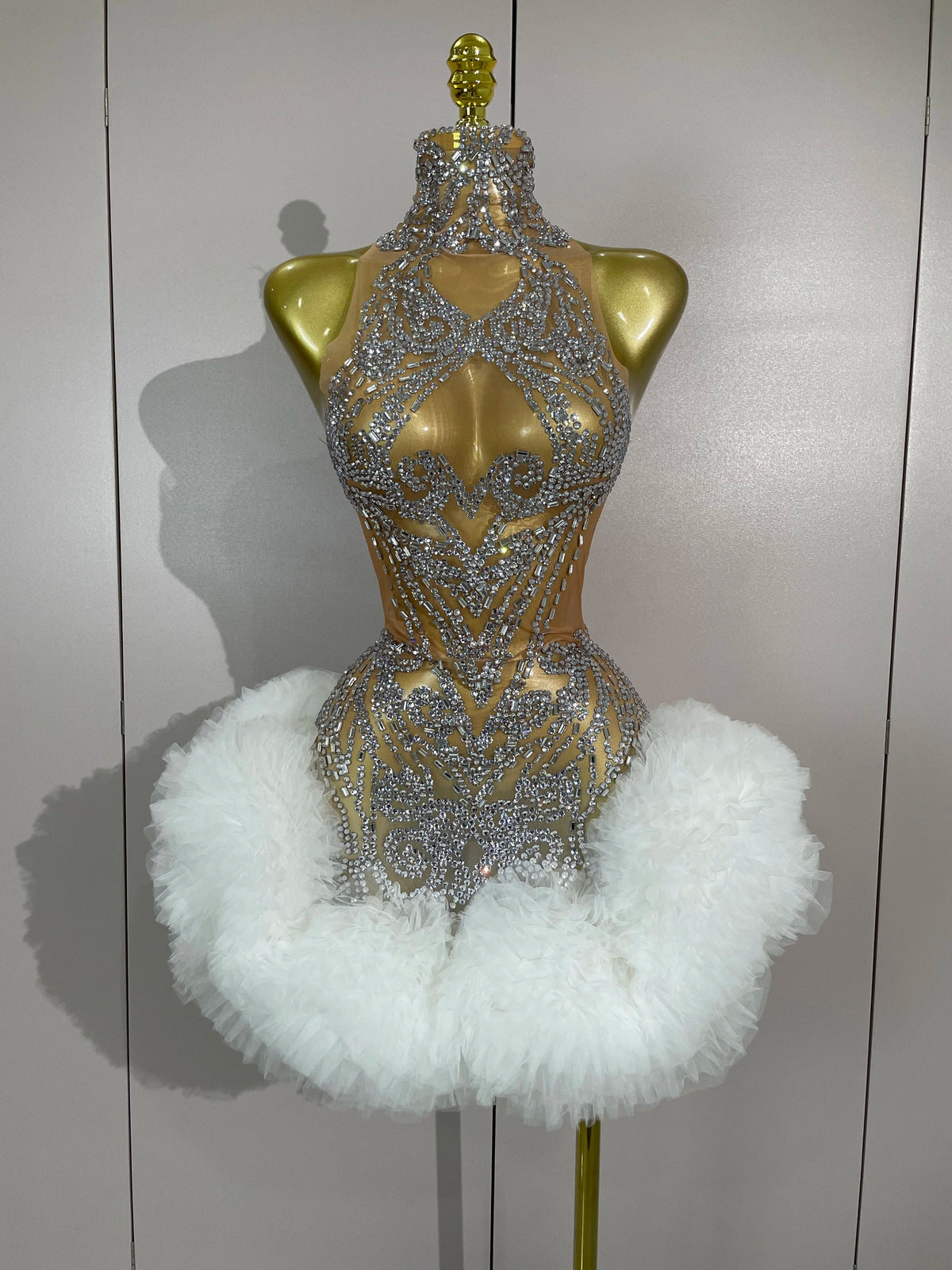 STOCK Diamonds Mesh Sexy See Through Cocktail Mini Dress Women Eveing Luxury Birthday Party Singer Nightclub Show Stage Costume