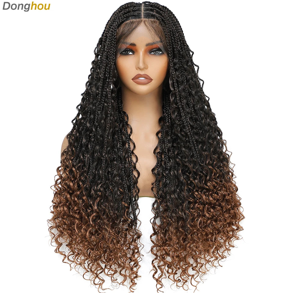 Ombre Boho Knotless Braided Wigs for Black Women 1B T30 Colors Bohemian Box Braids Wigs Perruques Tresses Africaines Naturelles