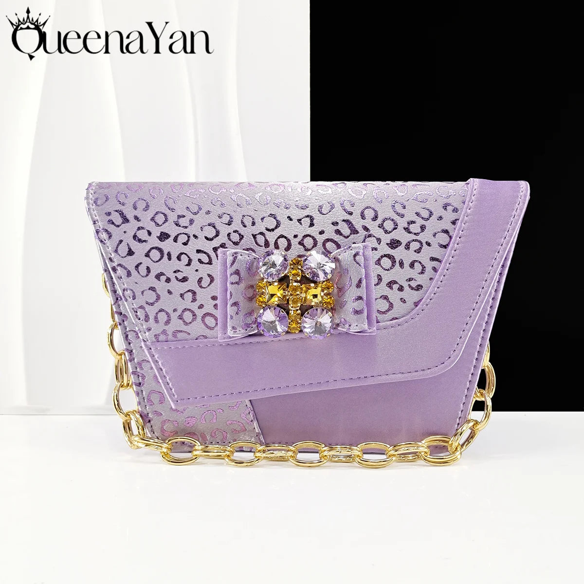 Queena Yan Light Blue Elegant Italian Rhinestone Wedding Shoe and Bag Set -Women Heels and Matching Handbag for Party