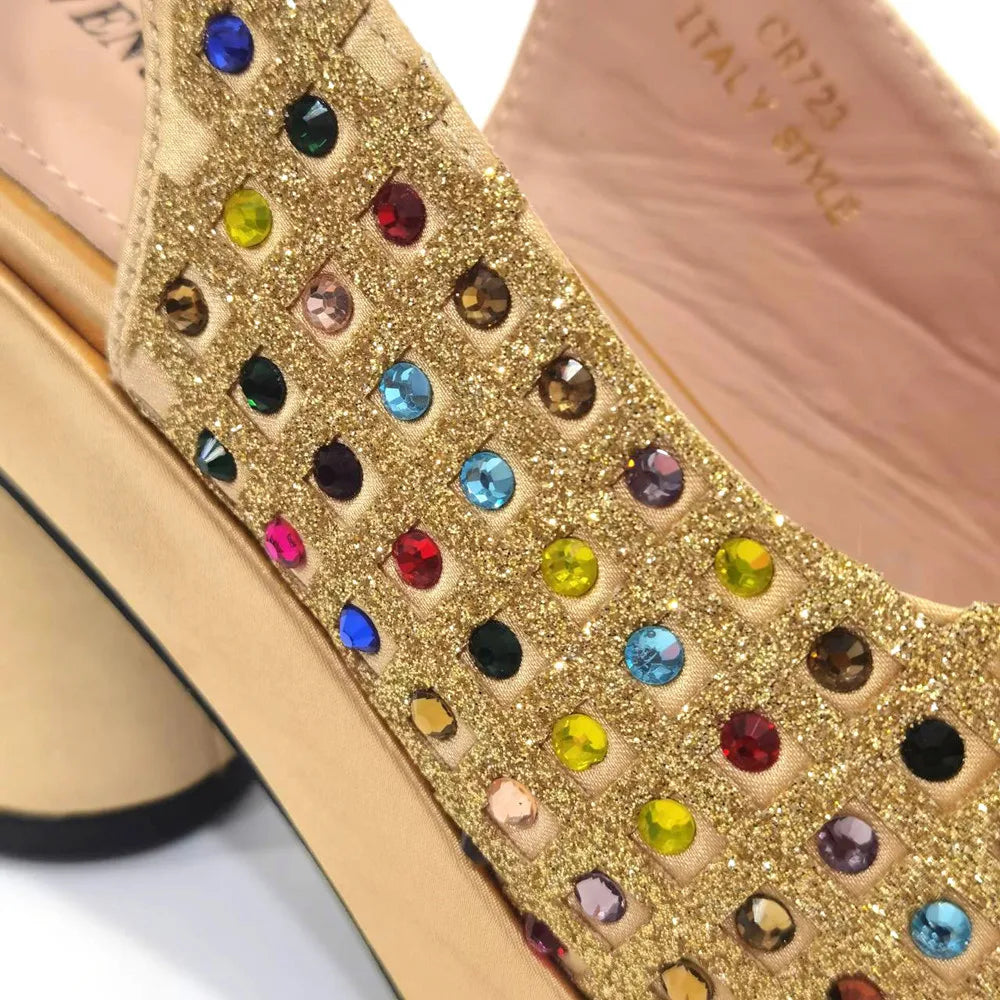 2024 Gold Party Shoe and Bag for Wedding Italy Style Matching Shoes and Purse Set for Bride Bridal High Heels Sandals Bag