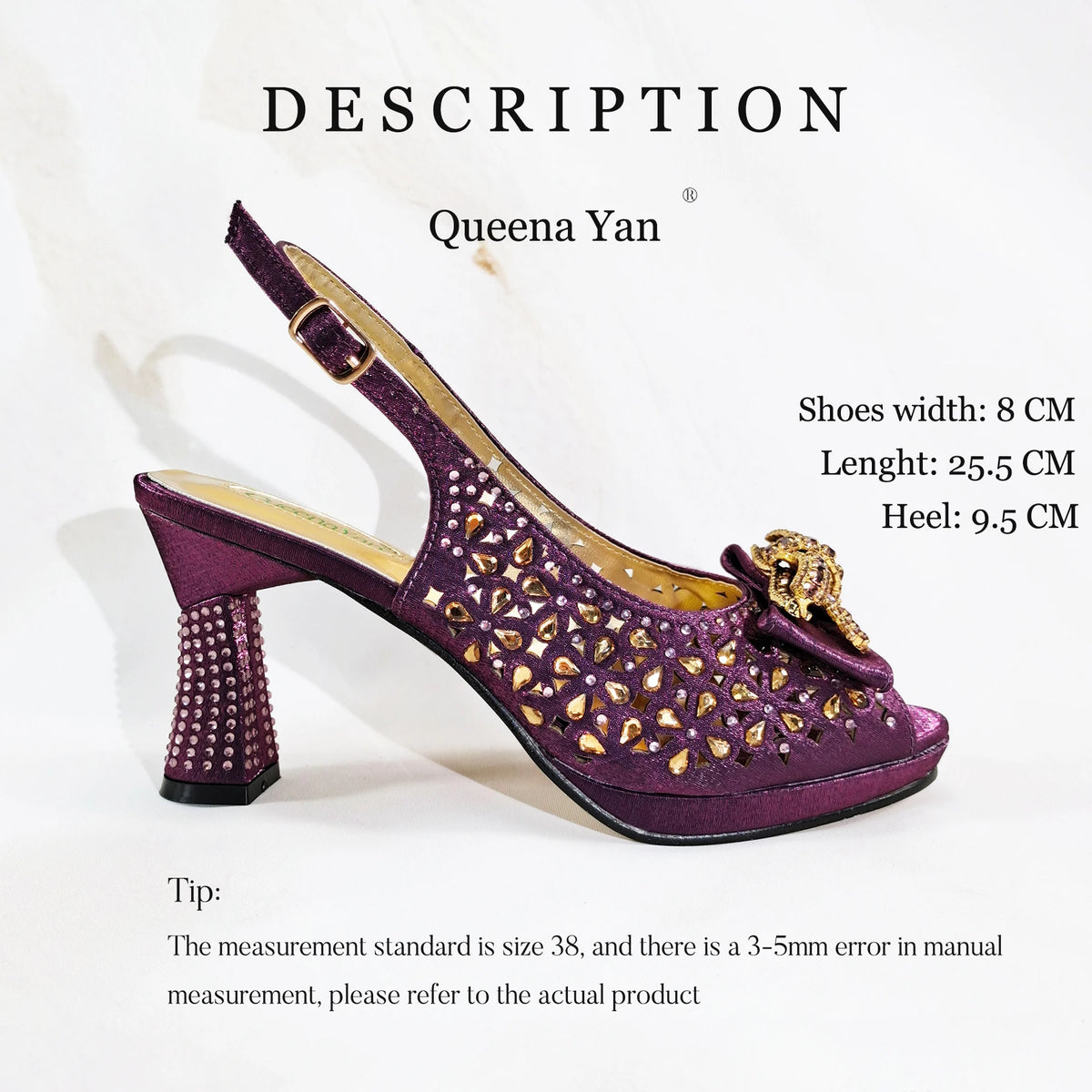 Queena Yan Party Wedding Purple Openwork detailing Stylish Peep Toe Design High Heels and Bag Set Decorated With Rhinestone