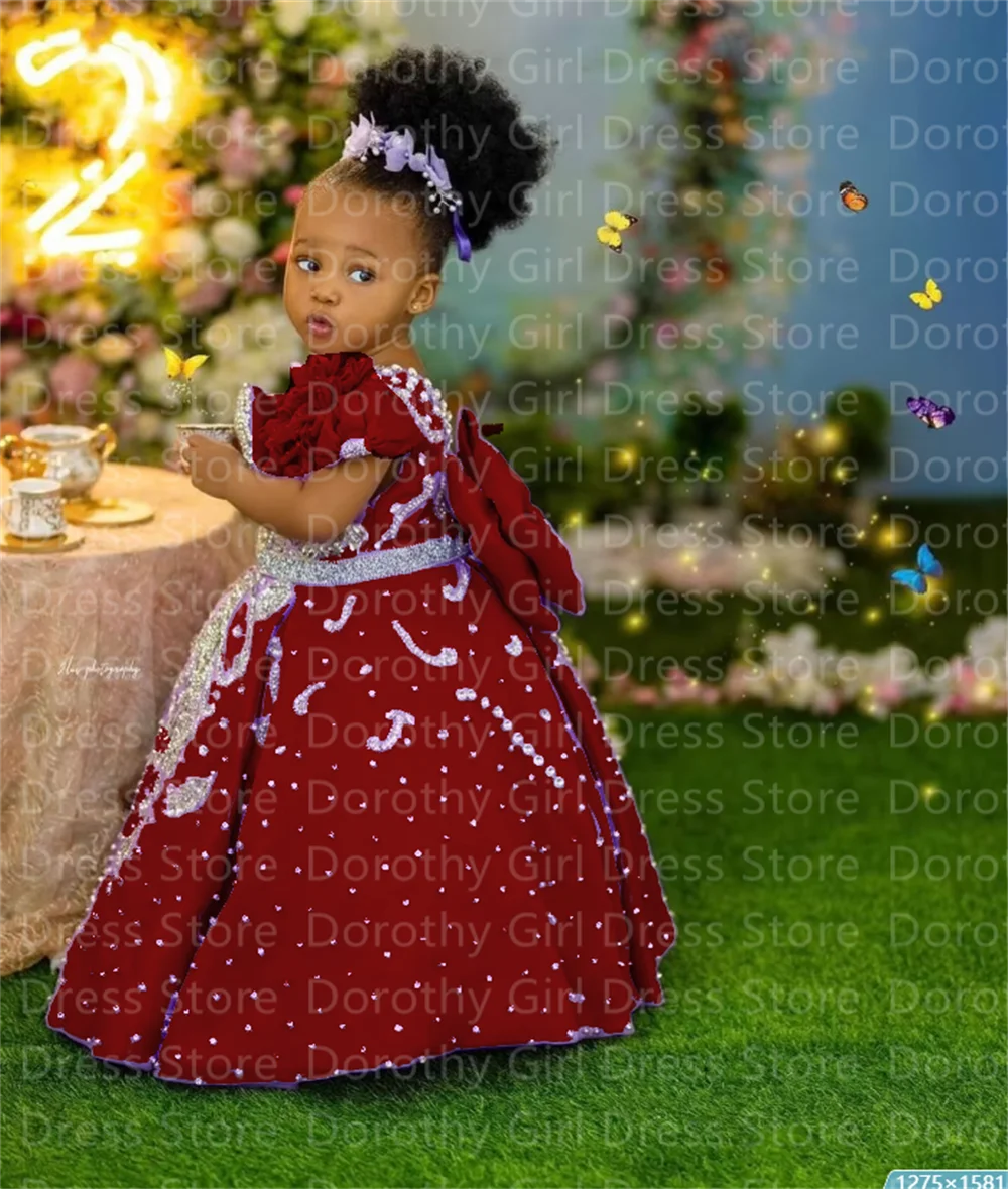 Luxury Lavender Beading Flower Girl Dresses Girls Birthday Dress gorgeous Customized Queen Baptism for Wedding Party Gowns
