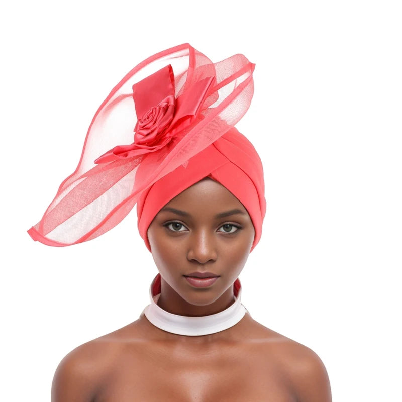 Retro Veil Turban Cap for Women Exaggerated Party Headpiece Hat African Head Wraps Bonnet Muslim Wrap Head Turbans