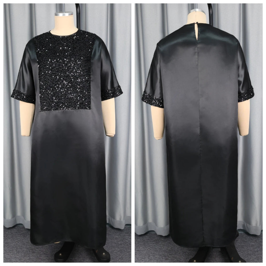 Bubu Kaftan Dress for Church African Dresses Women Shiny Sequined Traditional Africa Clothing Long Loose Patchwork O Neck Gowns
