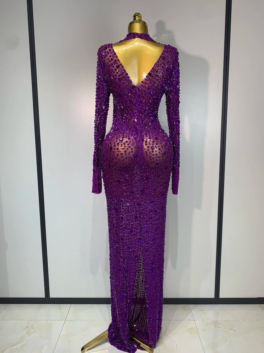 Sparkly Luxury Rhinstones Long Sleeve Elegant Party Dress Women 2025 Performance Stage Outfit Evening Birthday Prom Gown