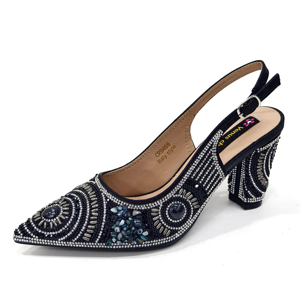 2025 Fashion Newest Arrival Orange Pointed Toe Women Sandals Shoes Matching Bag Set for Ladies Wedding Party Pump