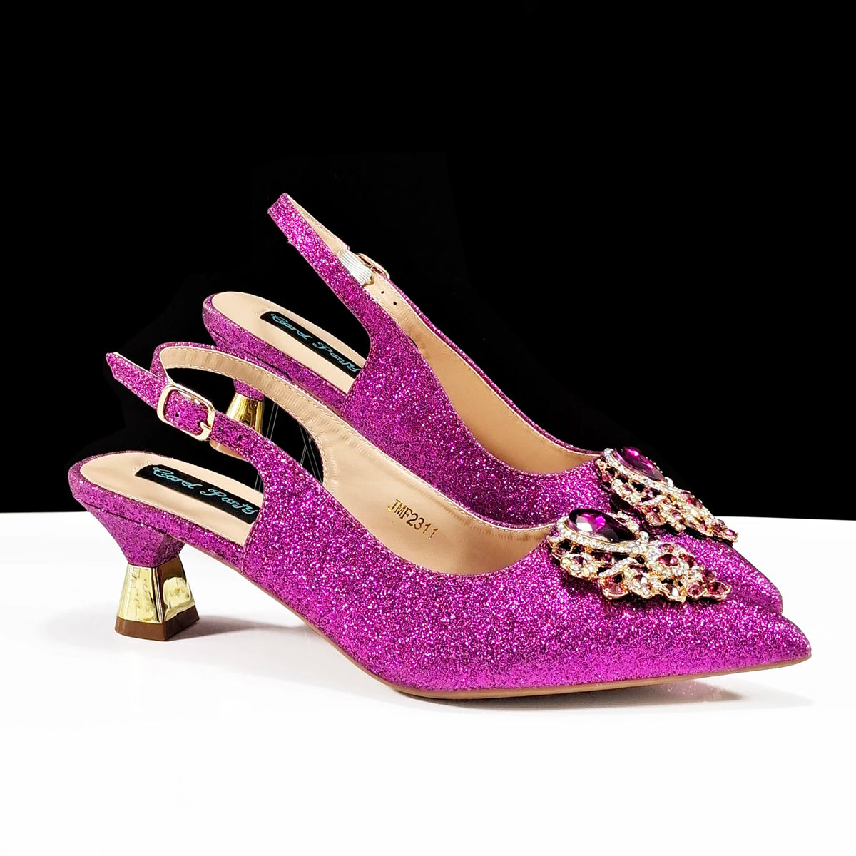 Italian Design Peach Color Pointed Toe Shoe & Bag Set Rhinestone Luxury  Women's High Heels for Parties By QSGFC