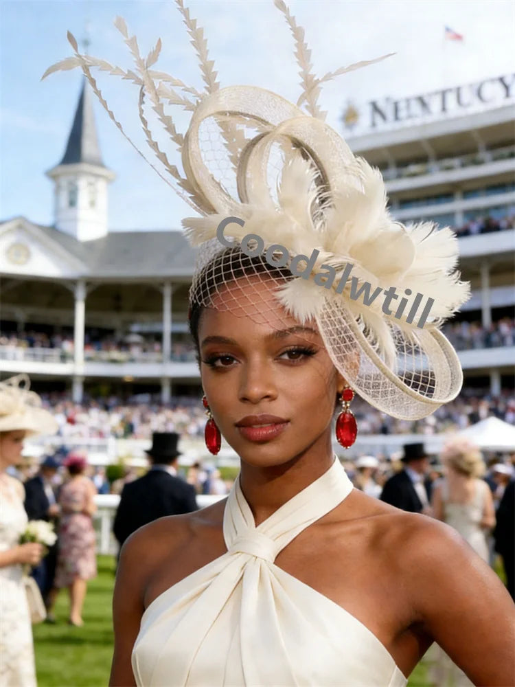Ladies Purple Feather Hair Pillbox Fascinator Hat Women Elegant Royal Ascot Mesh Headwear Ladies Event Wedding Veils Fascinators