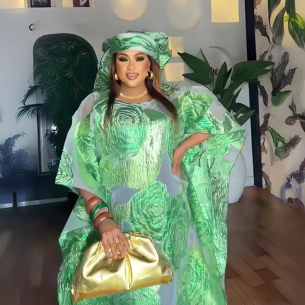 Fashion African Two-Piece Set Women's Dress with Headscarf Turkish Style Clothing Ethnic Wear