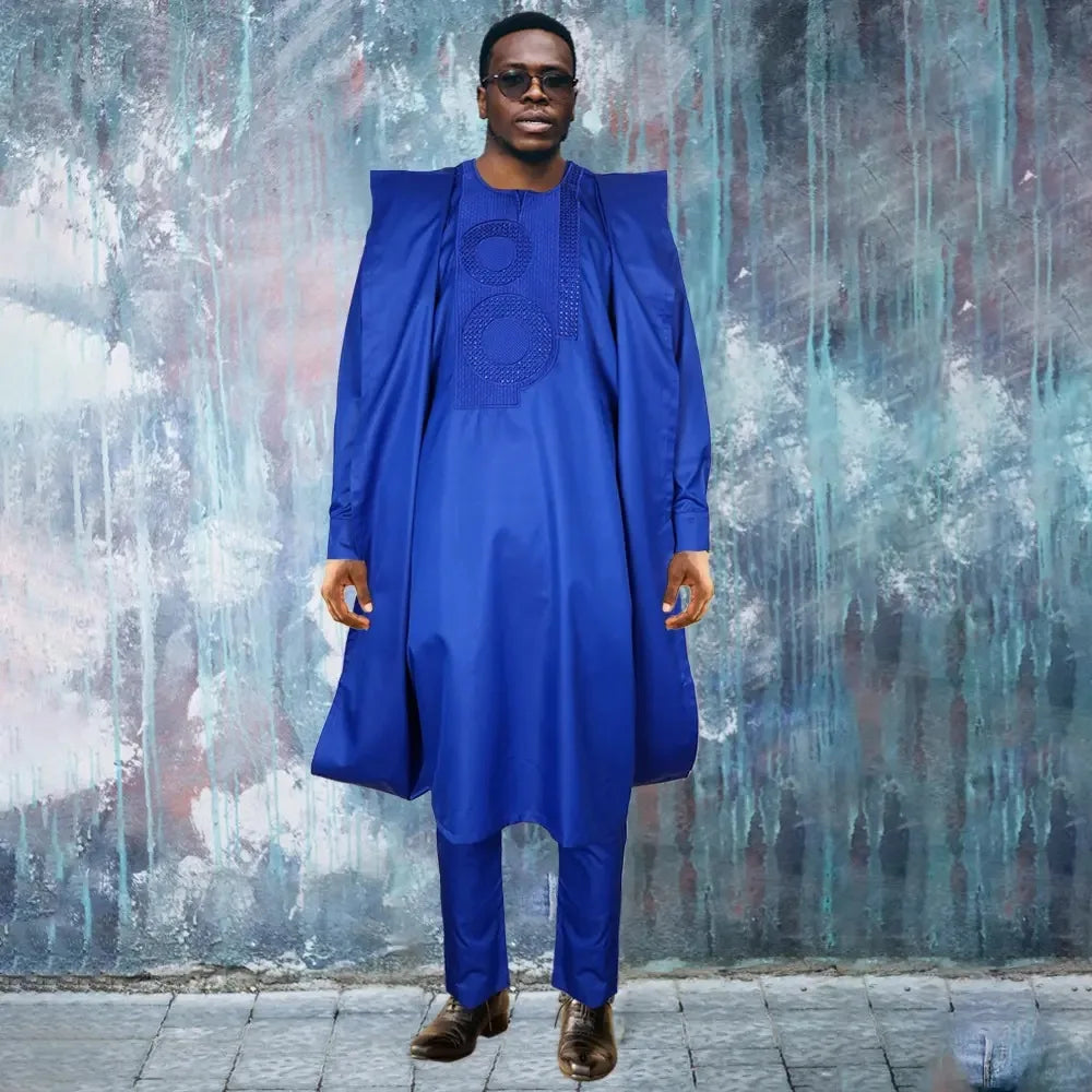 2025 New African Clothes for Men Dashiki Tradition Outfit Robe Embroidery Tops Pants Suits Bazin Muslim Wedding Party Clothing