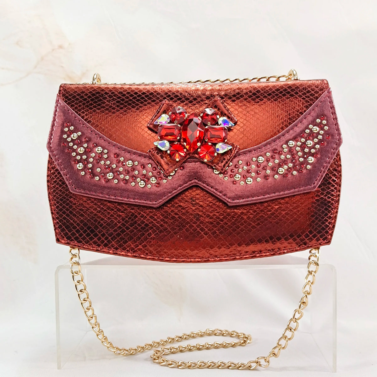 QSGFC Nigeria Elegant Ladies Wine Color Crystal Heels And Bag Three-Dimensional Capacity Bag Shiny Material Women Shoes