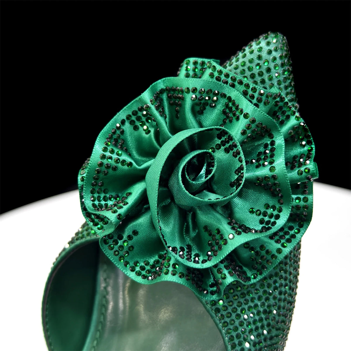 Venus Chan 2025 Elegant Shiny Green Handbag & Medium Heel Shoe Set with Exquisite Handmade Floral Accents for Weddings & Parties