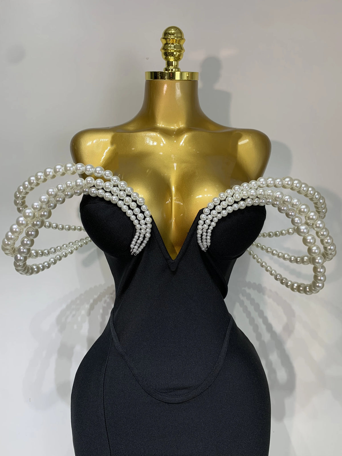 Women Luxury Designer Pearls V Neck Maxi Long Bandage Bodycon Dress Celebrity Evening Party Birthday Gowns Singer Stage Costumes